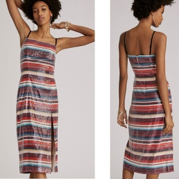 HUTCH Sequined Embellished Sleeveless Square Neck Overlay Slip Midi Dress Size 2